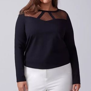 Lane Bryant Black Mesh Detailed Neck Top